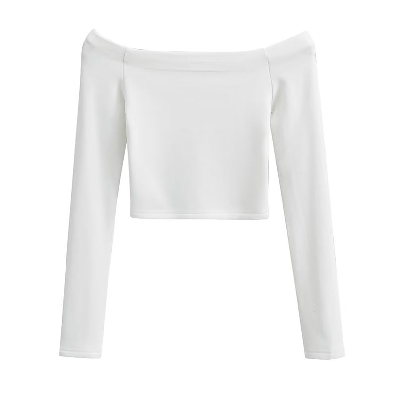 Sweet Sexy Sexy off-the-Shoulder Cashmere Fleece-lined Long Sleeves Pure Desire T-shirt Silm Slimming Inner Pure Color Bottoming Shirt Ins