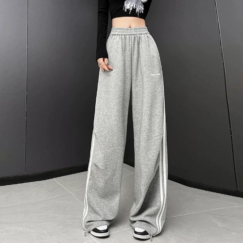 Ankela Red American Style Hip Hop Jazz Dance Sports Velvet Sweatpants Female High Waist Ankle-Tied Wide Leg Leisure Student Trousers