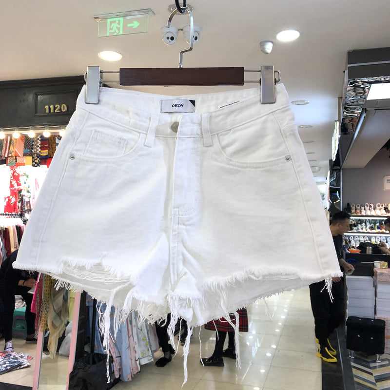 Autumn 2024 New Arrival Plus Size Plus Size Ladies White High-Waist Denim Shorts Female Student All-Matching Wide Leg A- line Hot Pants Ins Tide