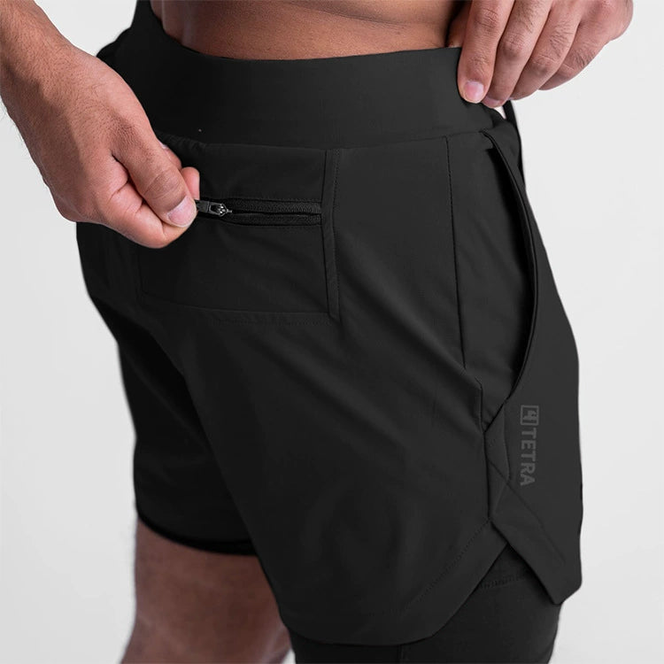 ASRV Men Fitness Running Training Double-Layer Lining Squat Elastic Breathable Quick-Drying Liner Half Length Shorts