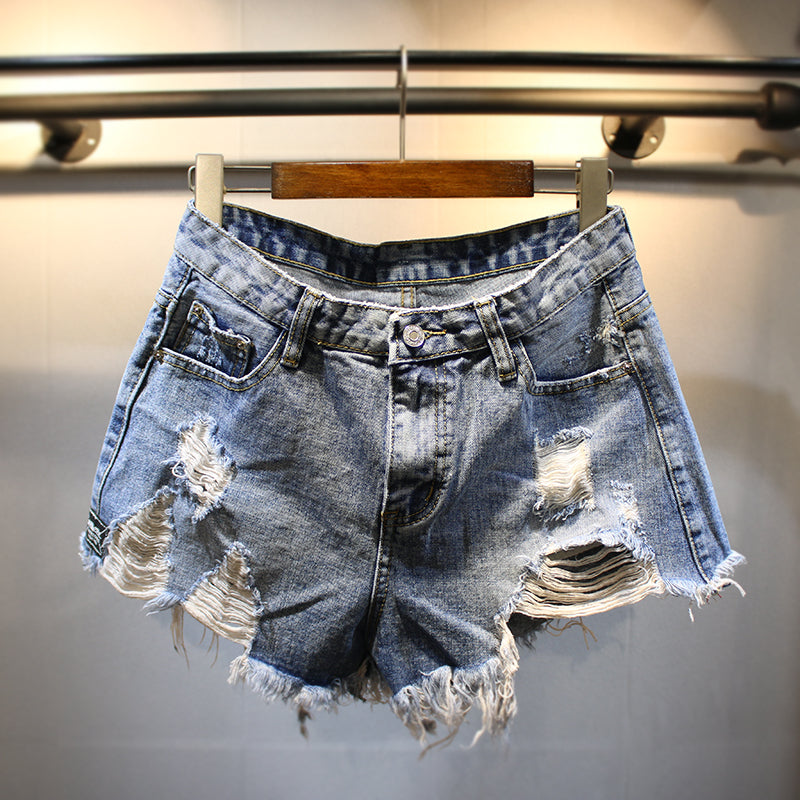 Summer New Raw Hem Ripped Loose Wide Leg Jeans