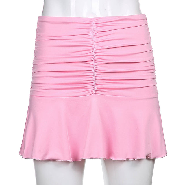 Sexy Tight Solid Color Pleated Skirt Sexy Tight-Fitting Solid Color Pleating Short Skirt for Women