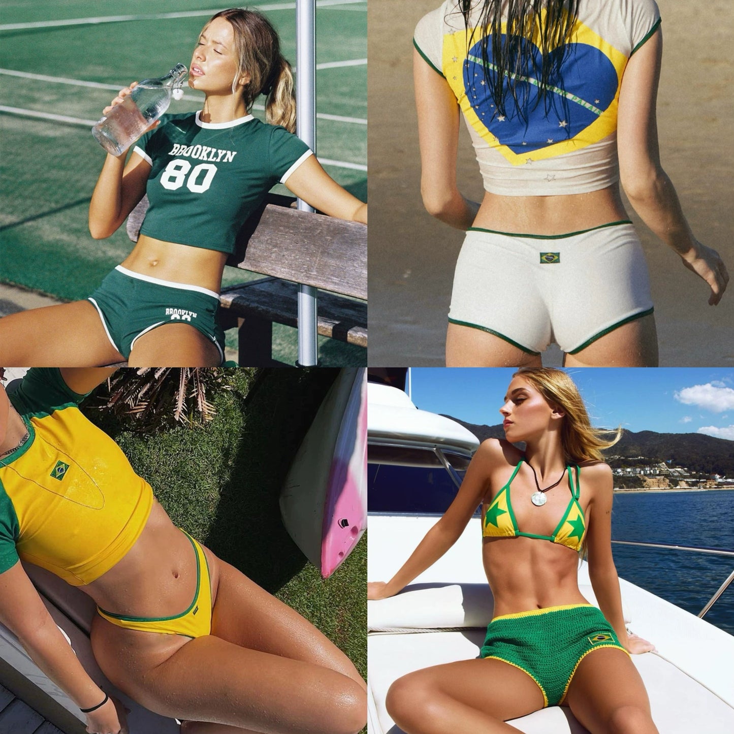 Novo Terno Americano Retro Exercício Biquíni Calças Quentes Íntimos Praia Y2g Brasil Camiseta Bordada