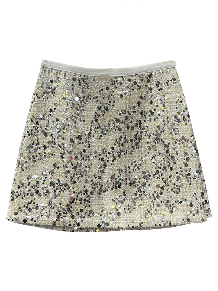 Classic Style 179l Woven Tweed Skirt Sequin