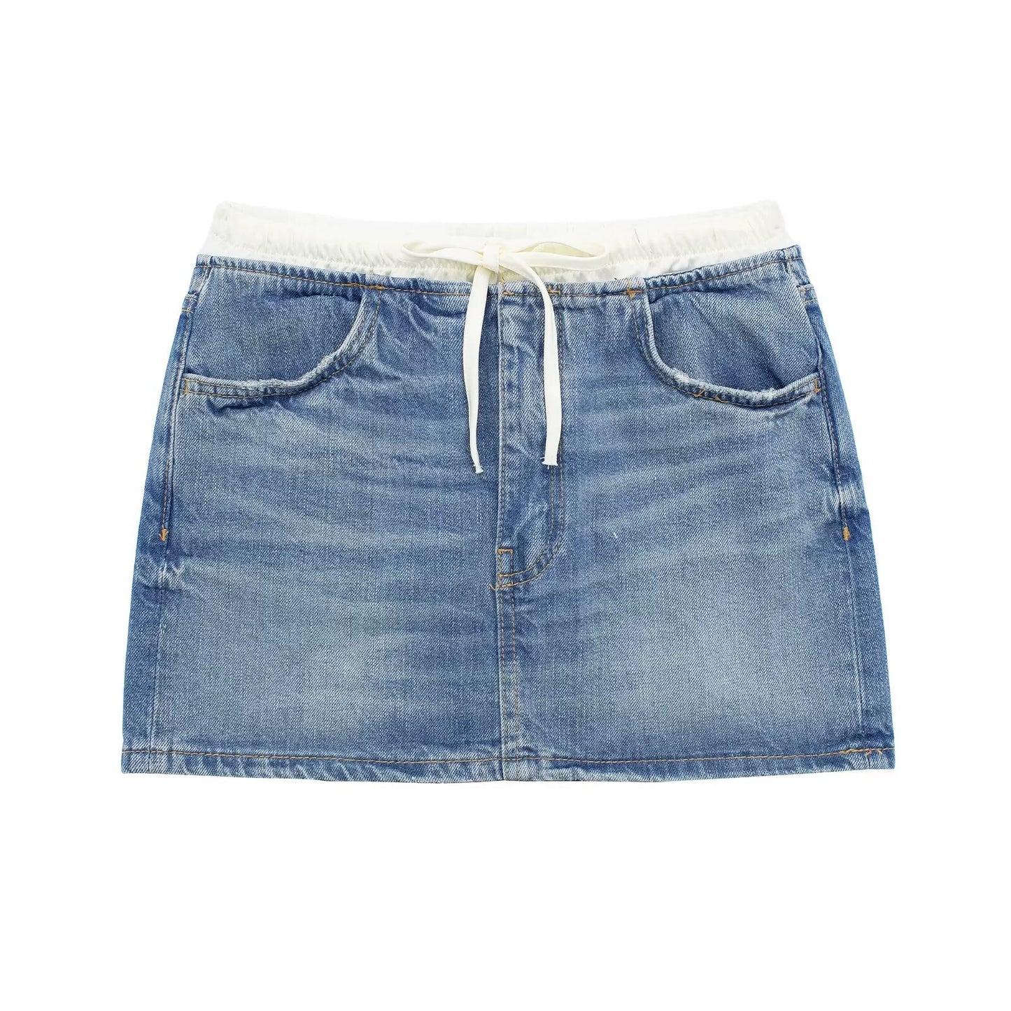 Fashion Kaslead Women's Casual Patchwork Denim Skirt