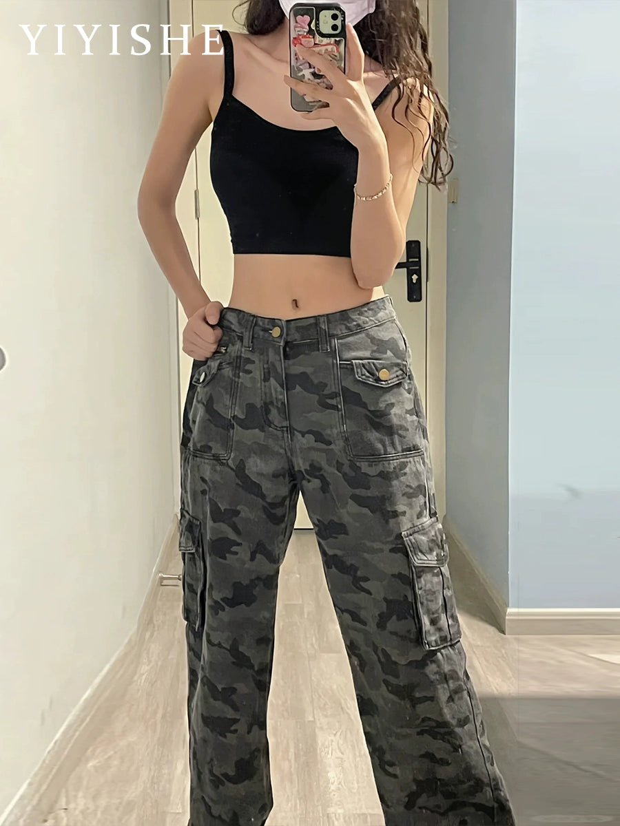 Camouflage High Waist Wide Leg Loose Hiphop Cargo Pants