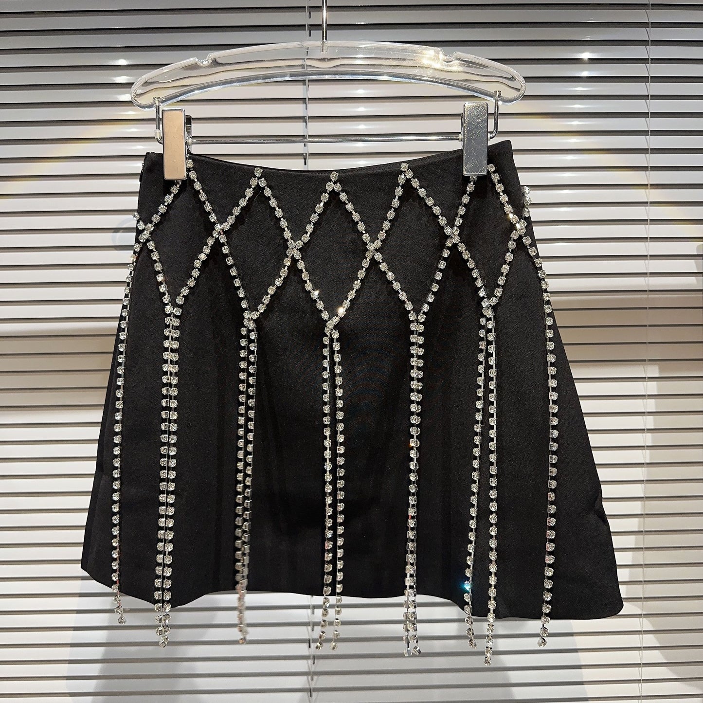 Online Celebrity Lady Diamond Lattice Rhinestone Chain Heavy Industry Skirt