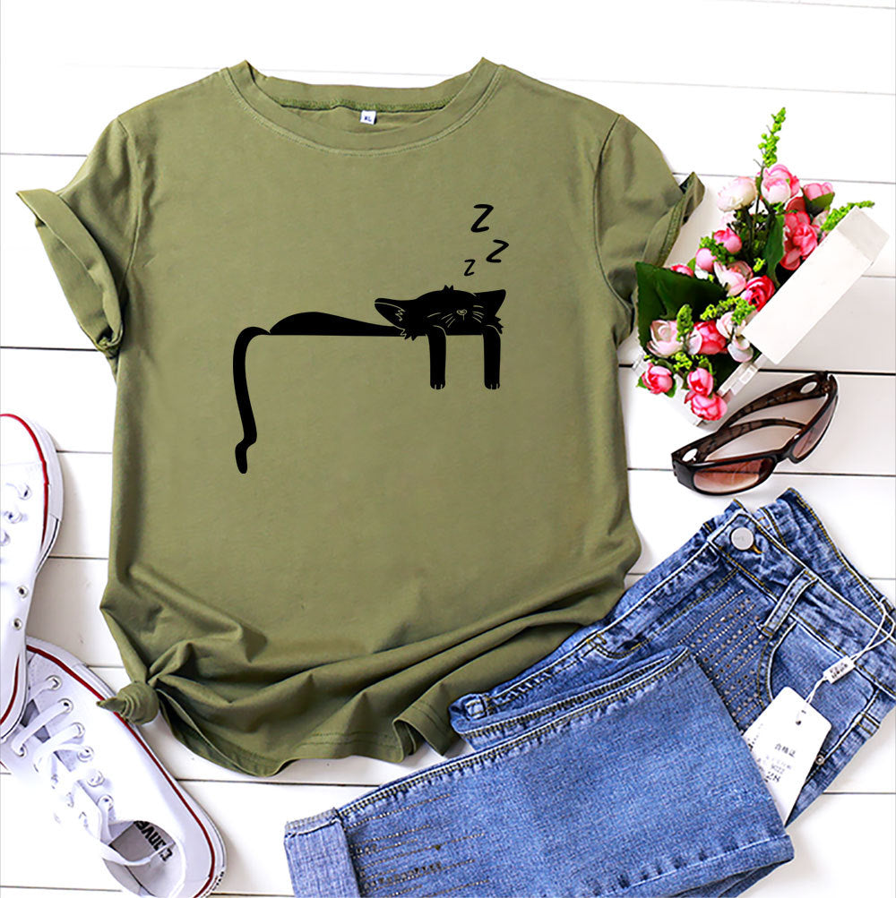 Women's Thin Print Casual plus Size Short Sleeve T-shirt