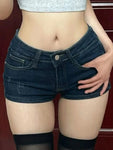 Use estilo Maillard sexy boate cintura baixa bolsa de quadril usada azul escuro jeans shorts super curtos feminino mais fácil de combinar calças quentes