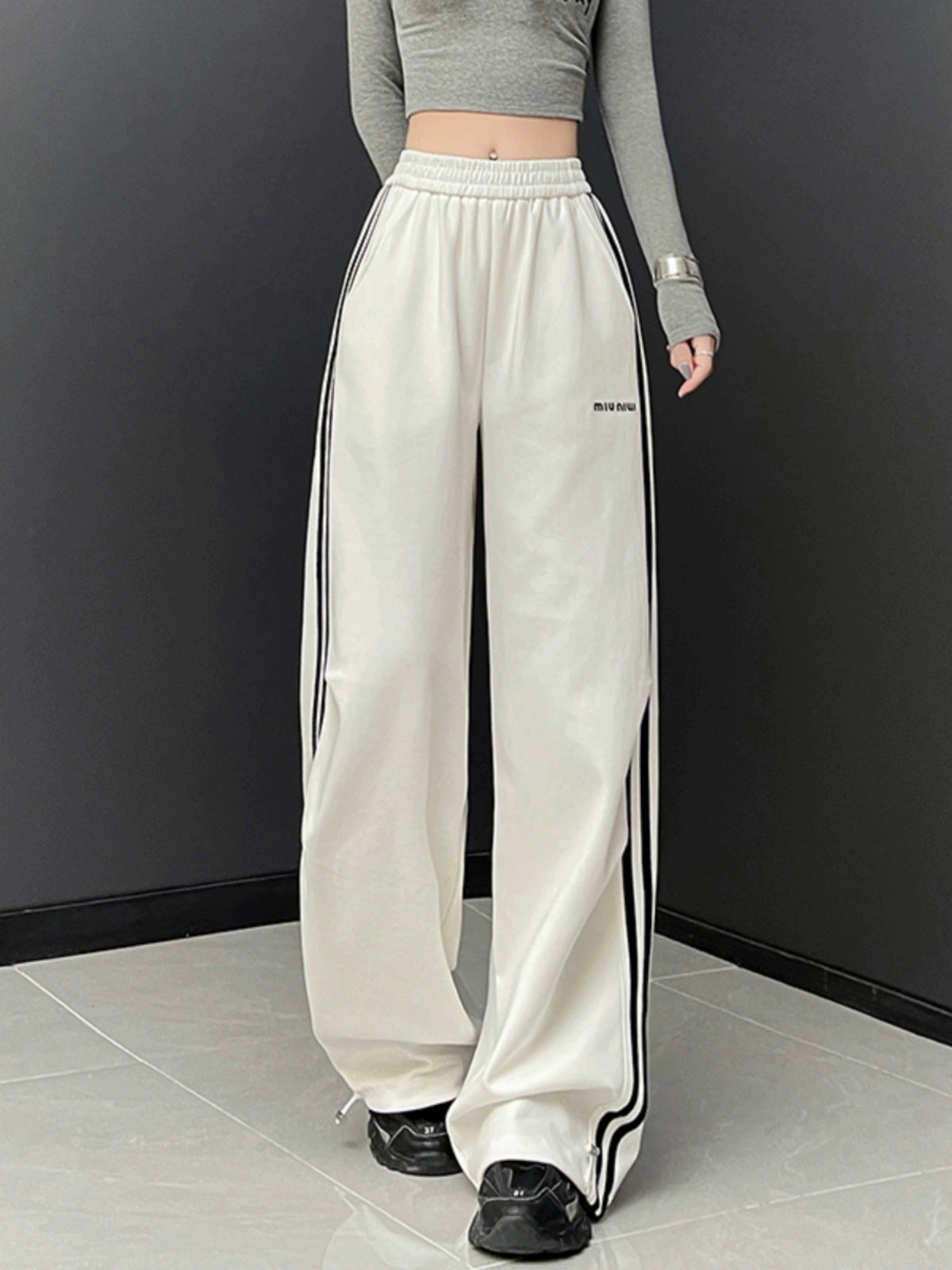 Ankela Red American Style Hip Hop Jazz Dance Sports Velvet Sweatpants Female High Waist Ankle-Tied Wide Leg Leisure Student Trousers