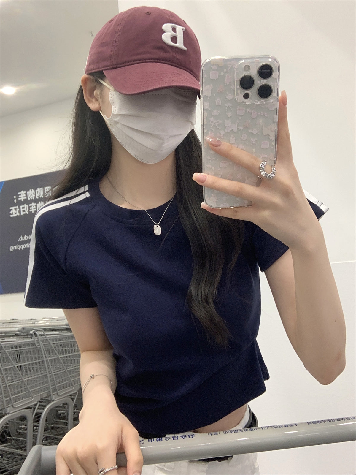 Shoulder Silm Summer Contrast Color Pure Cotton Short Sleeve T-Shirt