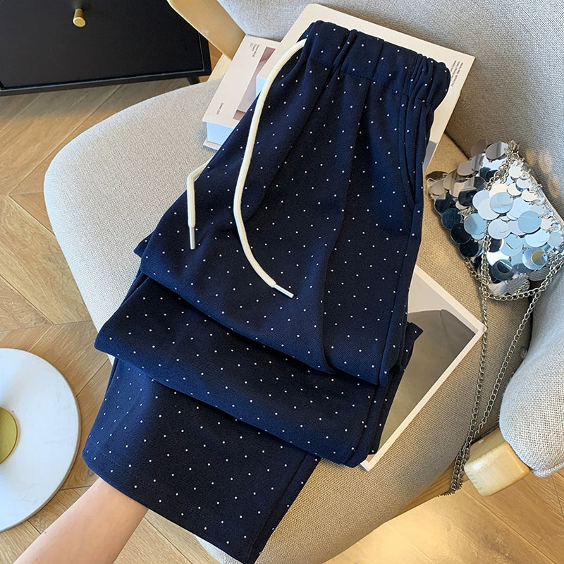 Guangzhou 13 Lines High Goods Best Selling ~ This Year's New Korean Style Polka Dot Brushed Thick Wide Leg Pants Children Fall and Winter