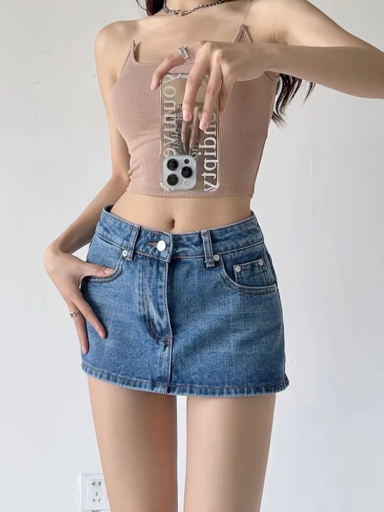 Sexy Low Waist Female Summer Sexy Crop Top Denim Skirt