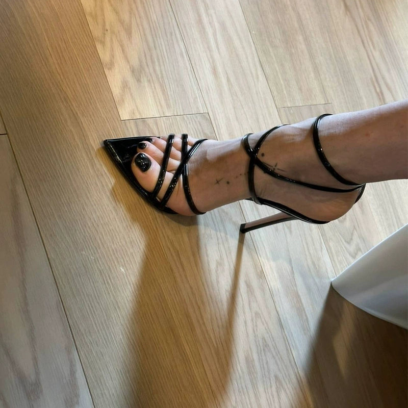 Sapatos romanos de verão femininos com salto agulha sexy e tira