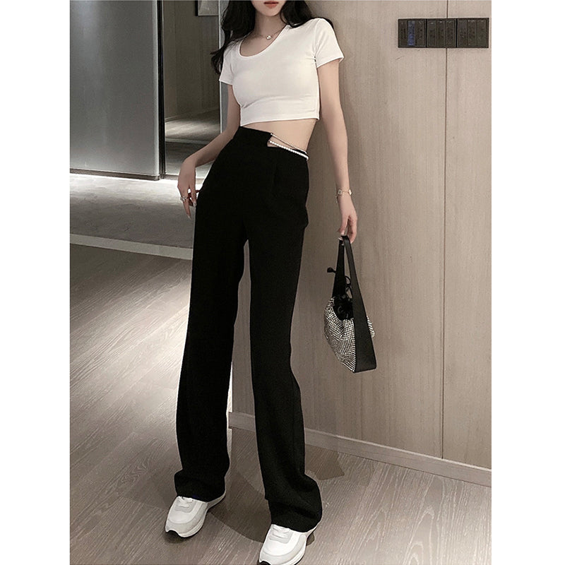 Spring and Summer Asymmetrical Chain Loose Ultra High Waist Suit Pants