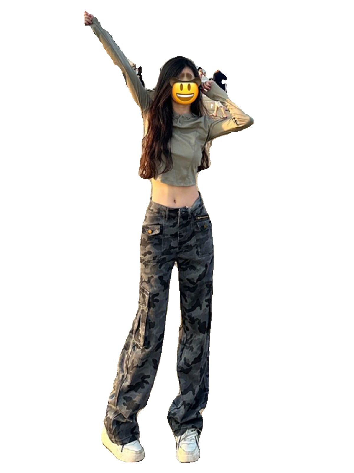 Long Camouflage Sexy High Waist Loose Wide Legs Cargo Pants