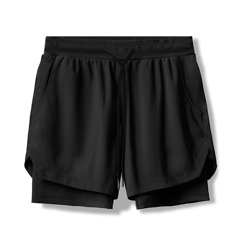 Makn Men's Double Layer Basketball Running Squat Exercise Shorts