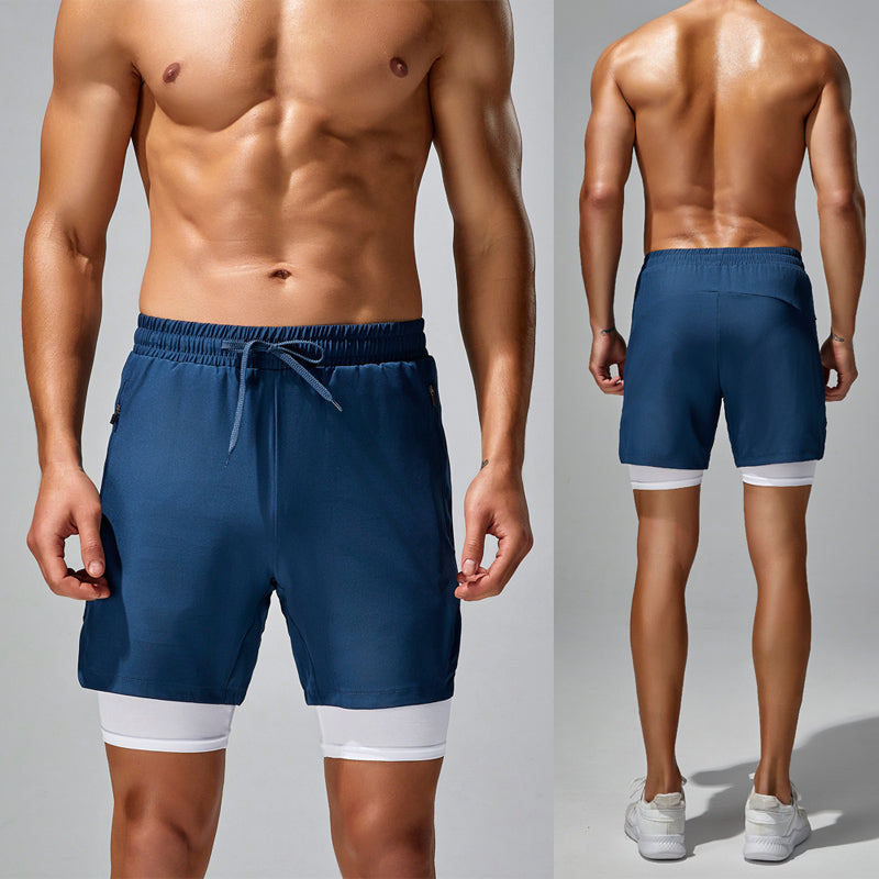 Lightweight Double-Layer Men's Fake Two-Piece Workout Shorts