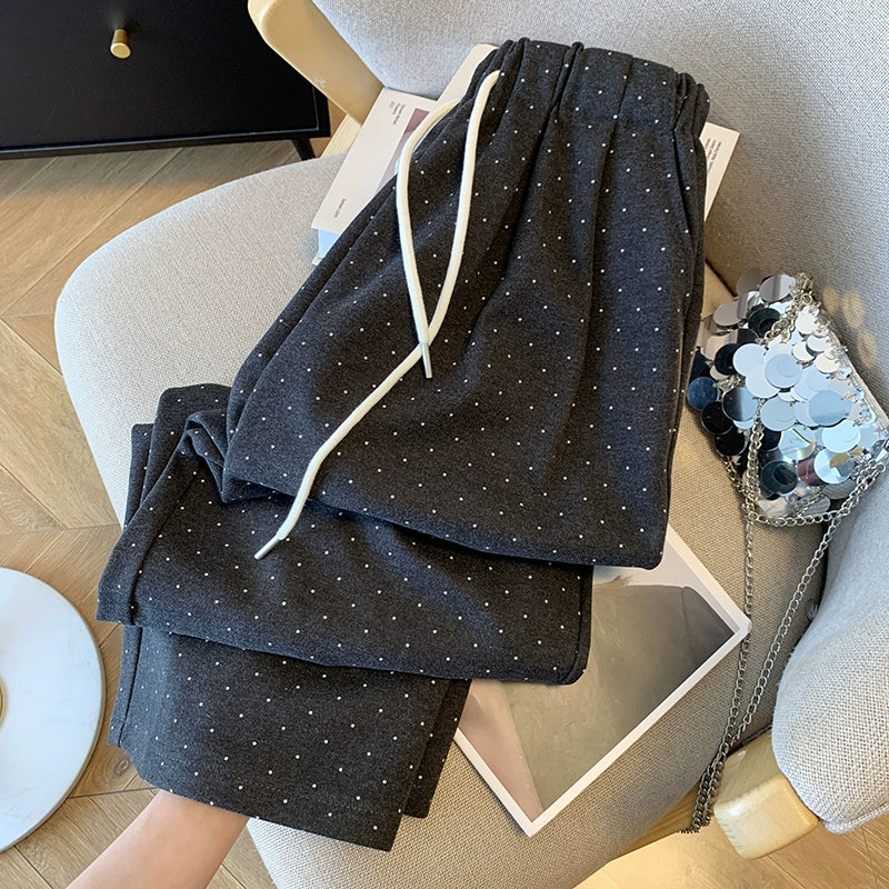 Guangzhou 13 Lines High Goods Best Selling ~ This Year's New Korean Style Polka Dot Brushed Thick Wide Leg Pants Children Fall and Winter