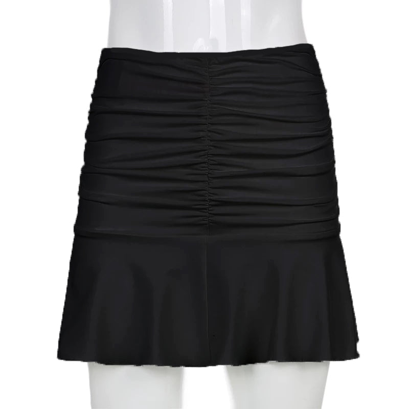 Sexy Tight Solid Color Pleated Skirt Sexy Tight-Fitting Solid Color Pleating Short Skirt for Women