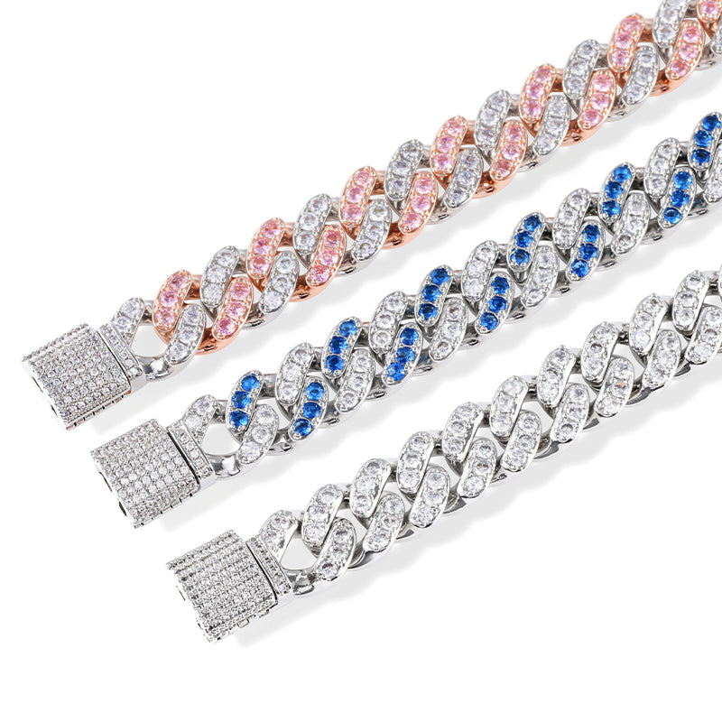 GRGR Pink Blue Full Diamond Hip Hop Bracelet for Couple