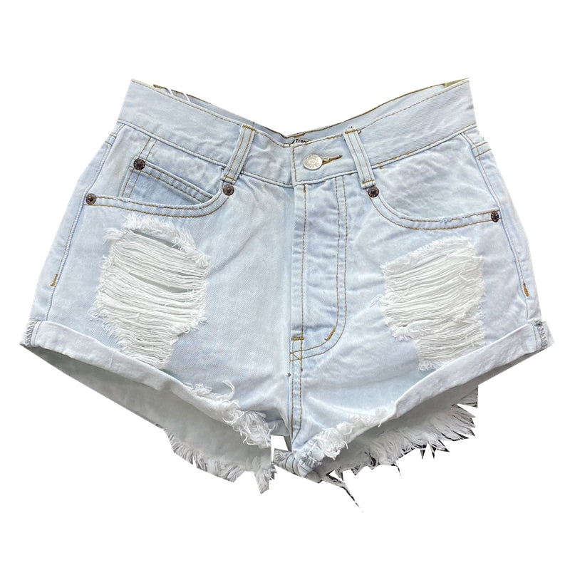 Hipster Cropped Slim Looking Sheath Hemming Denim Shorts