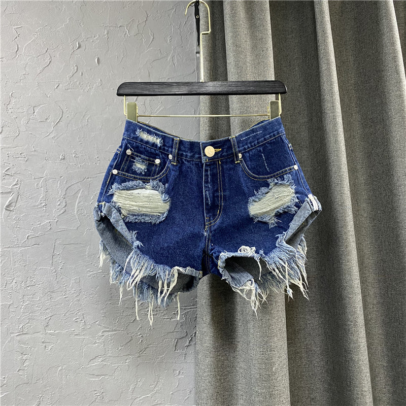 European Goods White for Summer Casual A- line Denim Shorts