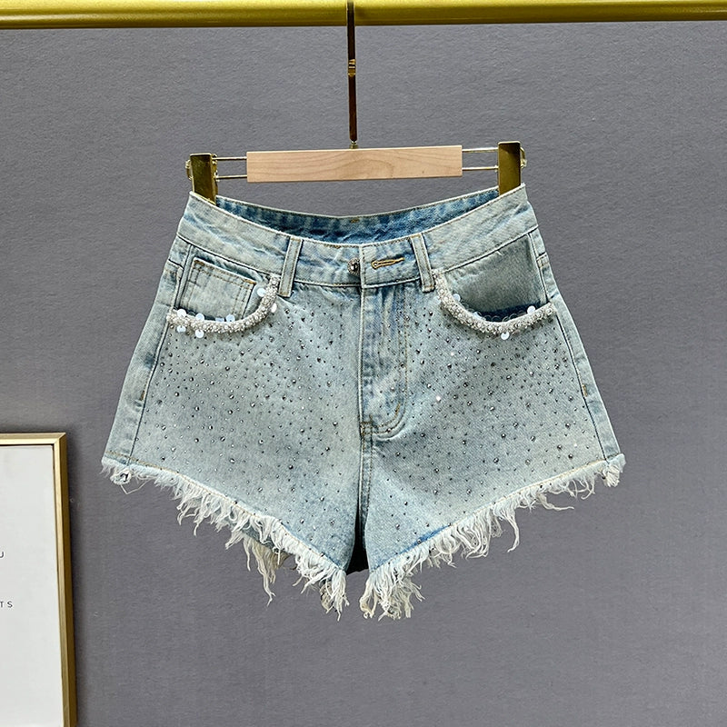 European Station Heavy Industry High Waist Silm Slim Looking Denim Shorts