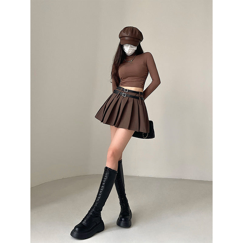 Sexy Anti-Emptied Safety Pants Pleated Skirt Half-Length Belt