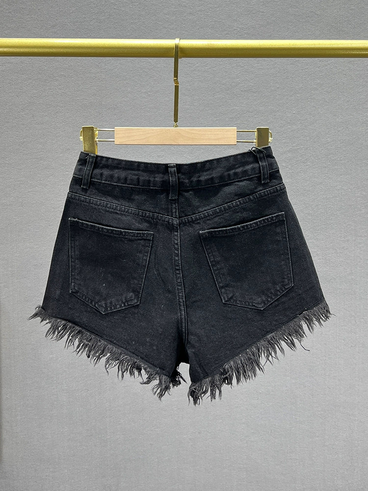 European Station Heavy Industry High Waist Silm Slim Looking Denim Shorts