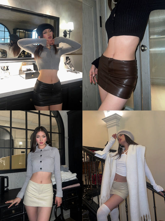 Kkshop Fashion Sexy Ultra Short Low Waist Silm Leather Skirt