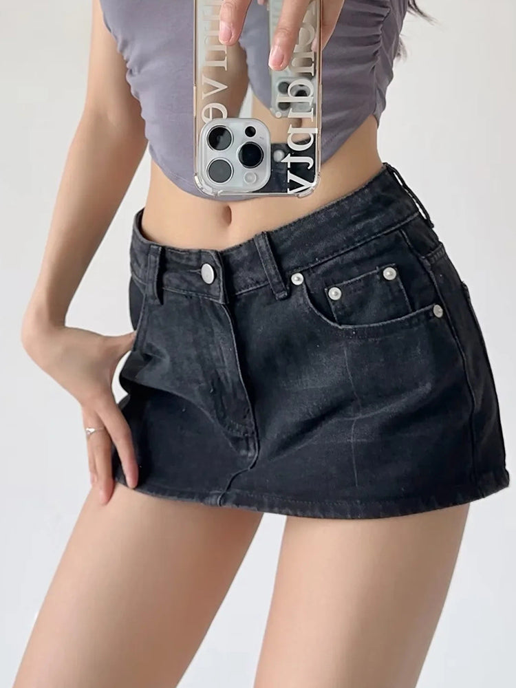 Sexy Low Waist Female Summer Sexy Crop Top Denim Skirt