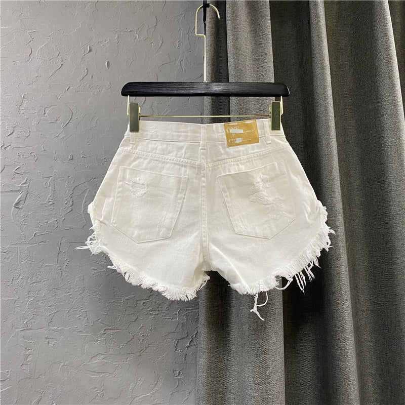 European Goods White for Summer Casual A- line Denim Shorts