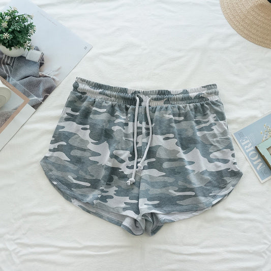 Elastic Waist Casual Wide Leg Running Camouflage Terry Shorts