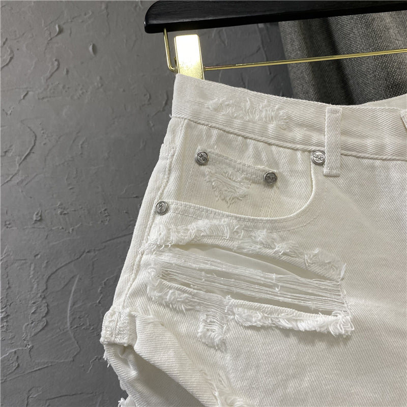 European Goods White for Summer Casual A- line Denim Shorts