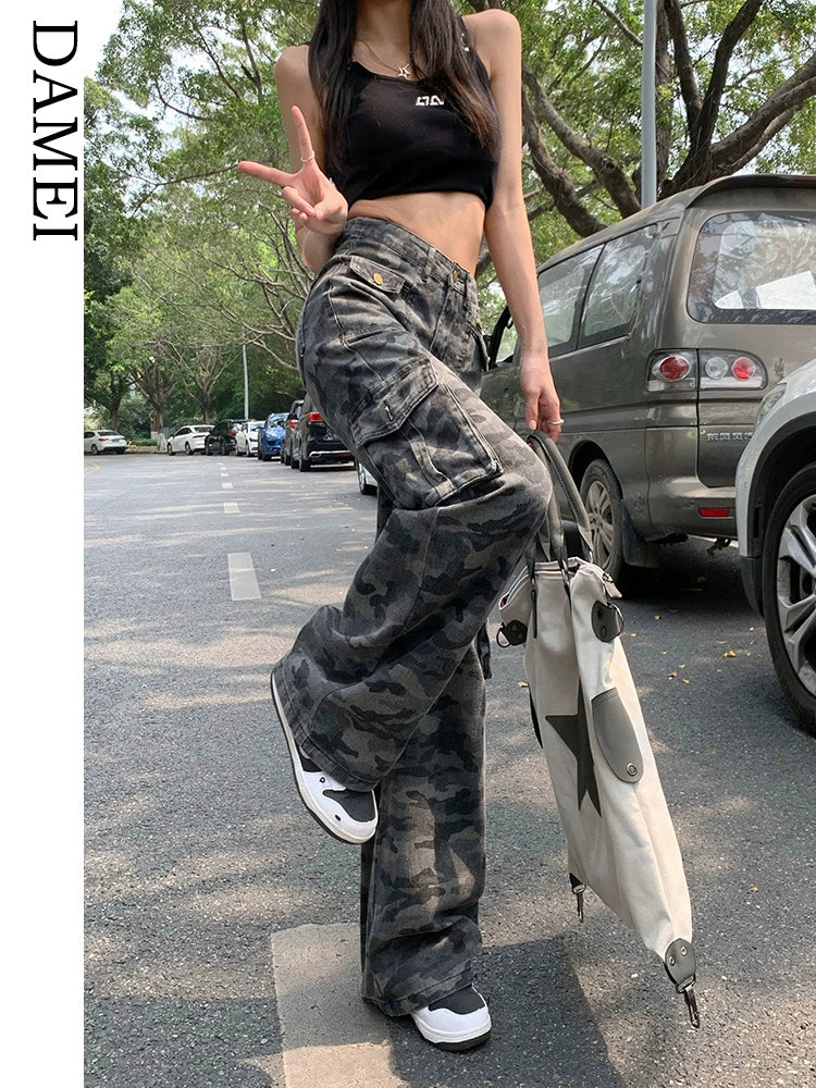 American Denim Camouflage Clothing Retro Hiphop Cargo Pants