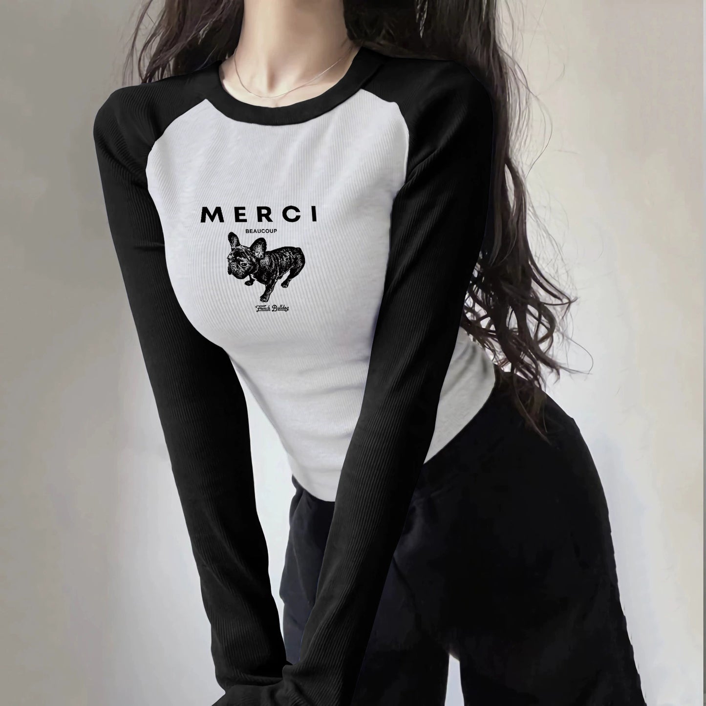 Long Sleeves Raglan Tops Women's Autumn and Winter Slim Looking Silm Sneaky Design Sweet and Spicy T-shirt Short American Inner Bottoming Shirt