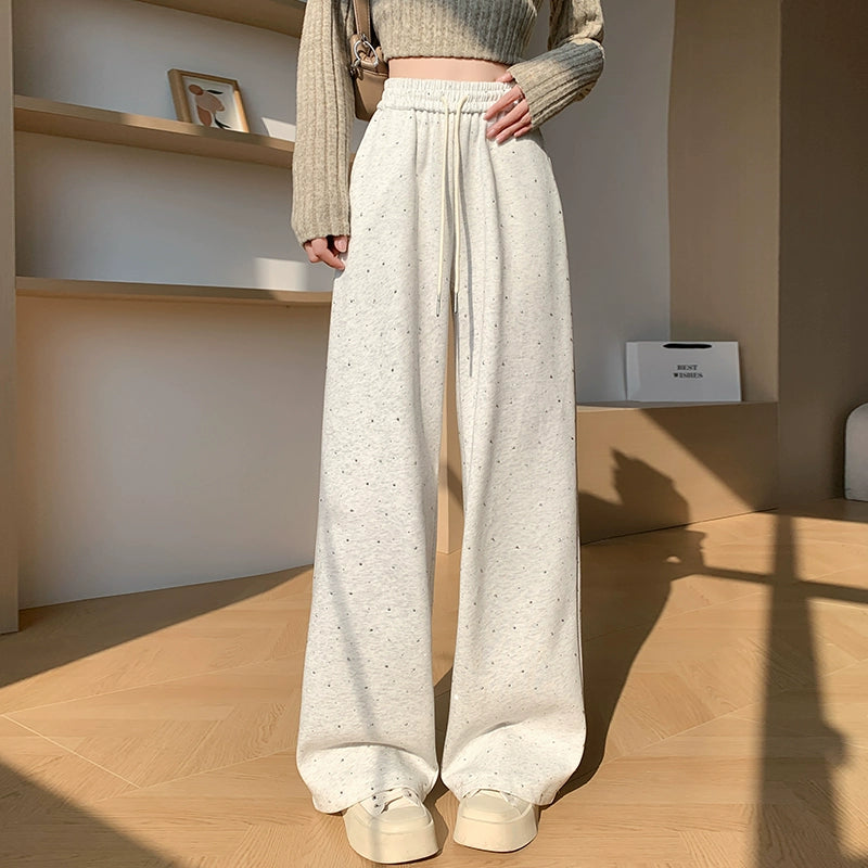 Narrow Elastic High Waist Casual Mopping Trousers Hot Drilling