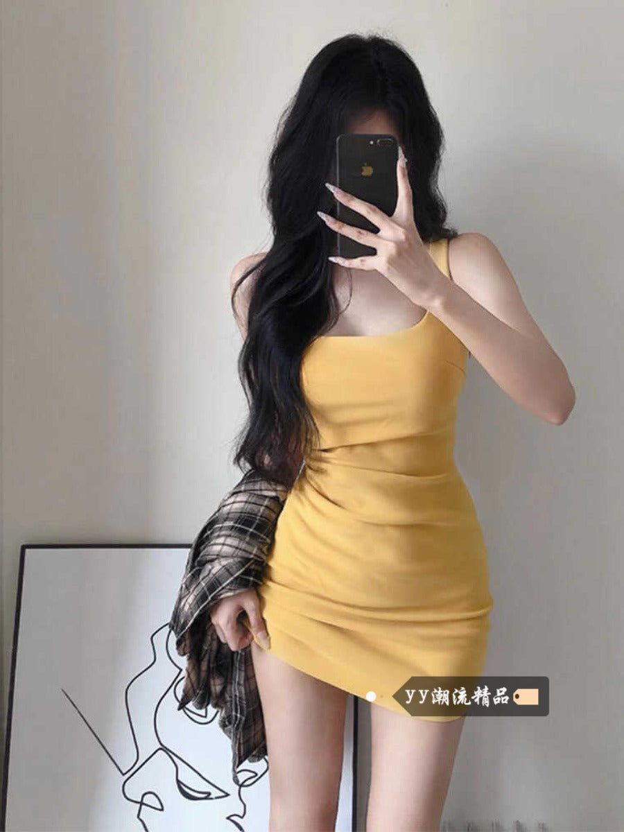 Square-Neck Cinched Sexy Skinny Slimming Sling Dress