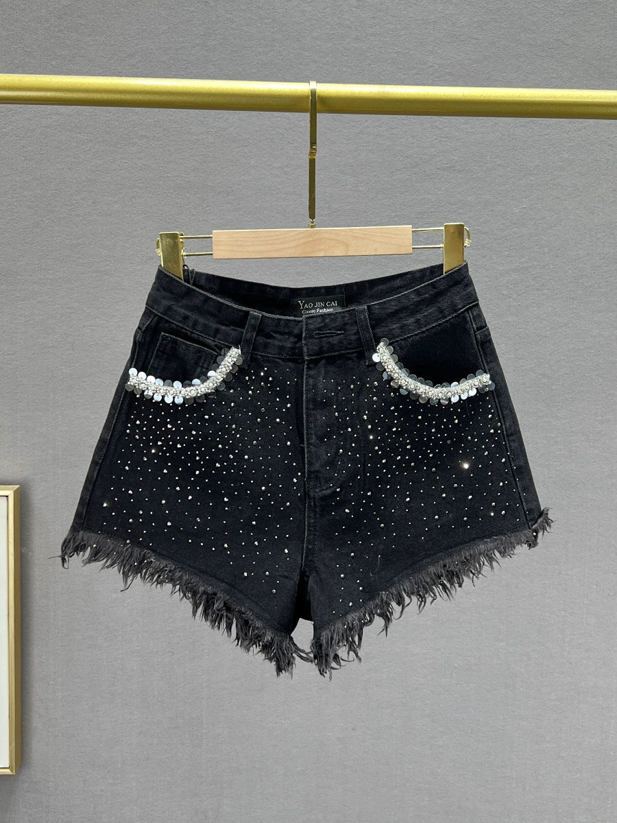 European Station Heavy Industry High Waist Silm Slim Looking Denim Shorts