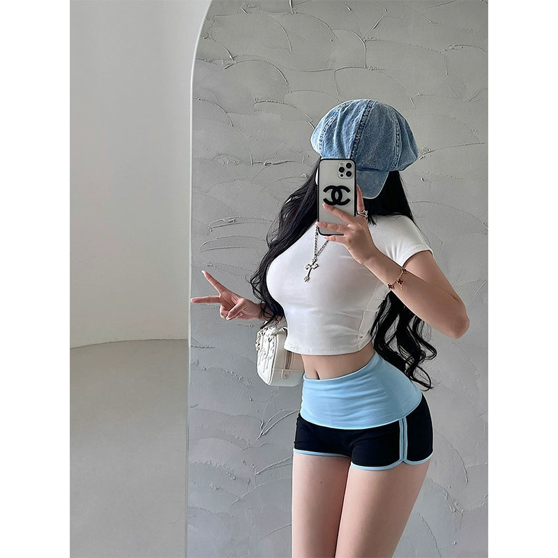 Tight Double-Layer Waist Contrast Color Casual Shorts Yoga