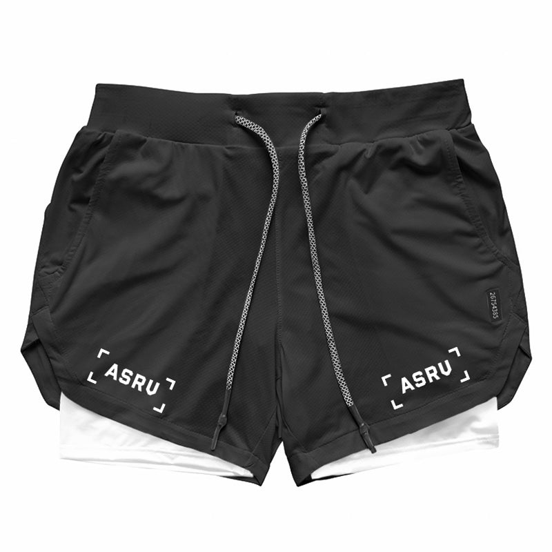 American ASRV Double-Layer Sports Shorts Men Elastic Breathable Fitness Boxing Running Basketball Comprehensive Training Pant