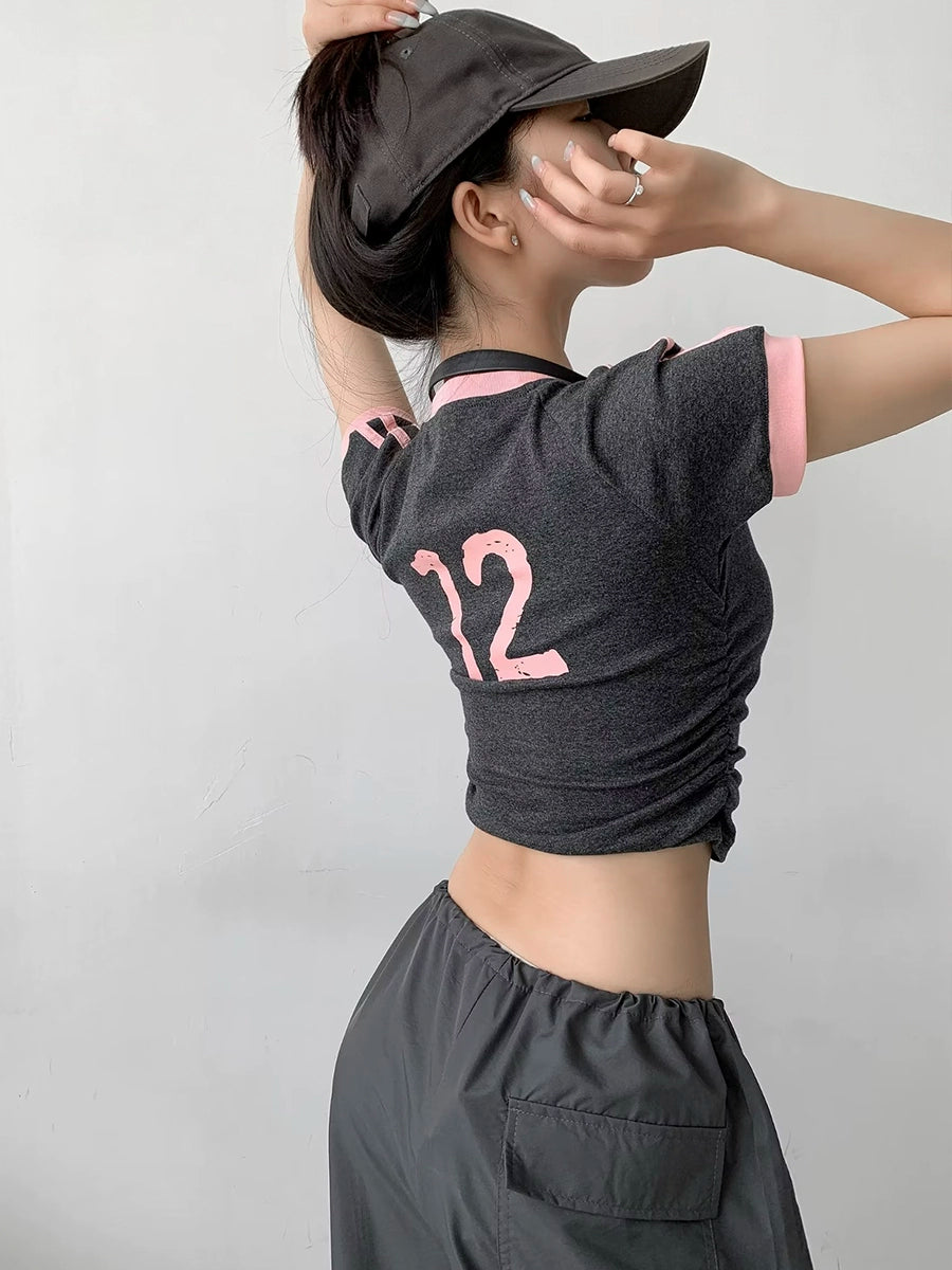 Zrshop Retro Athleisure Crop-Top Short Sleeve T-shirt