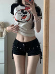 Estilo da moda Y2g Retro Rebite Elegante Alça Jeans Super Shorts Feminino Cintura Baixa Sexy Slim Olhando Hot Hip Calças