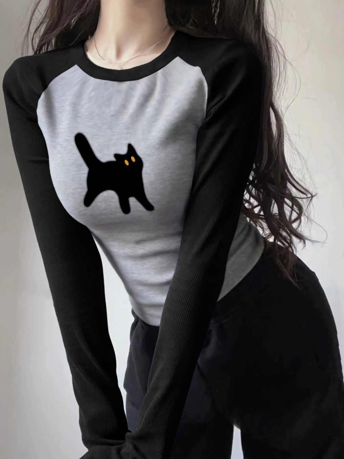 Long Sleeves Raglan Tops Women's Autumn and Winter Slim Looking Silm Sneaky Design Sweet and Spicy T-shirt Short American Inner Bottoming Shirt