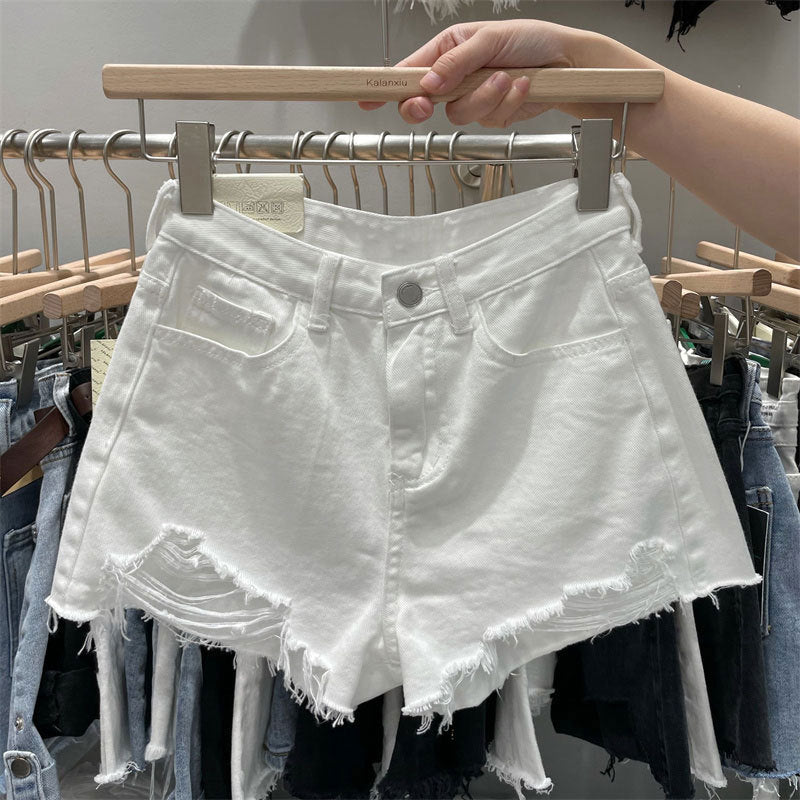 Internet Celebrity Raw Edge Ins Fat Girl A- line Denim Shorts