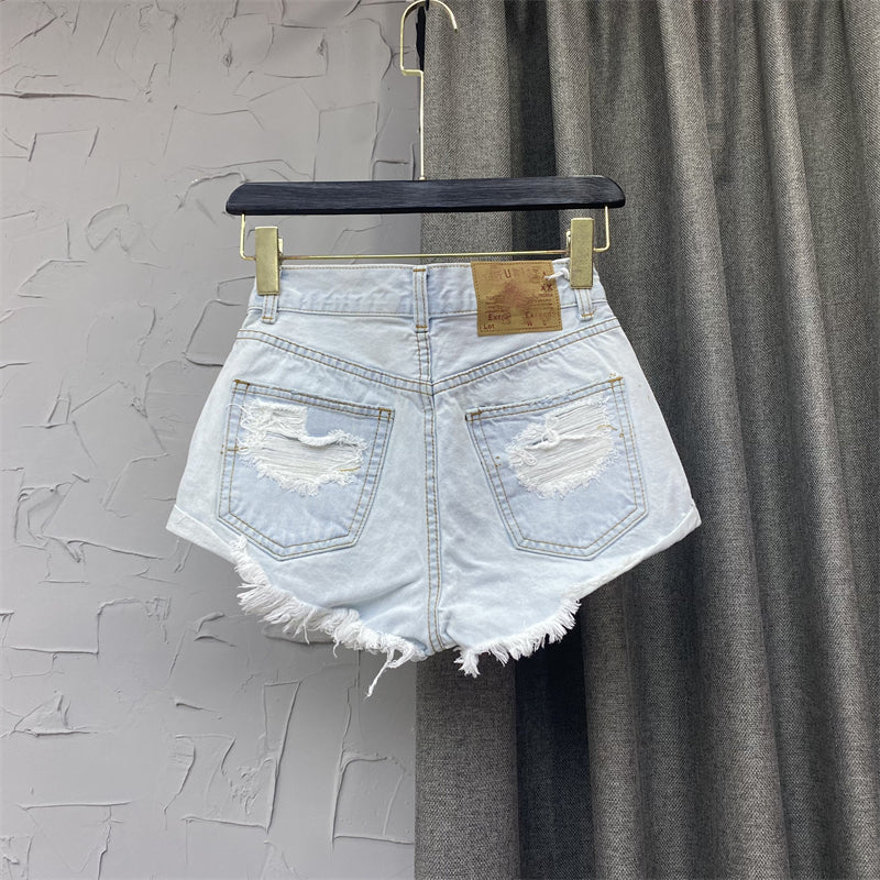 Hipster Cropped Slim Looking Sheath Hemming Denim Shorts