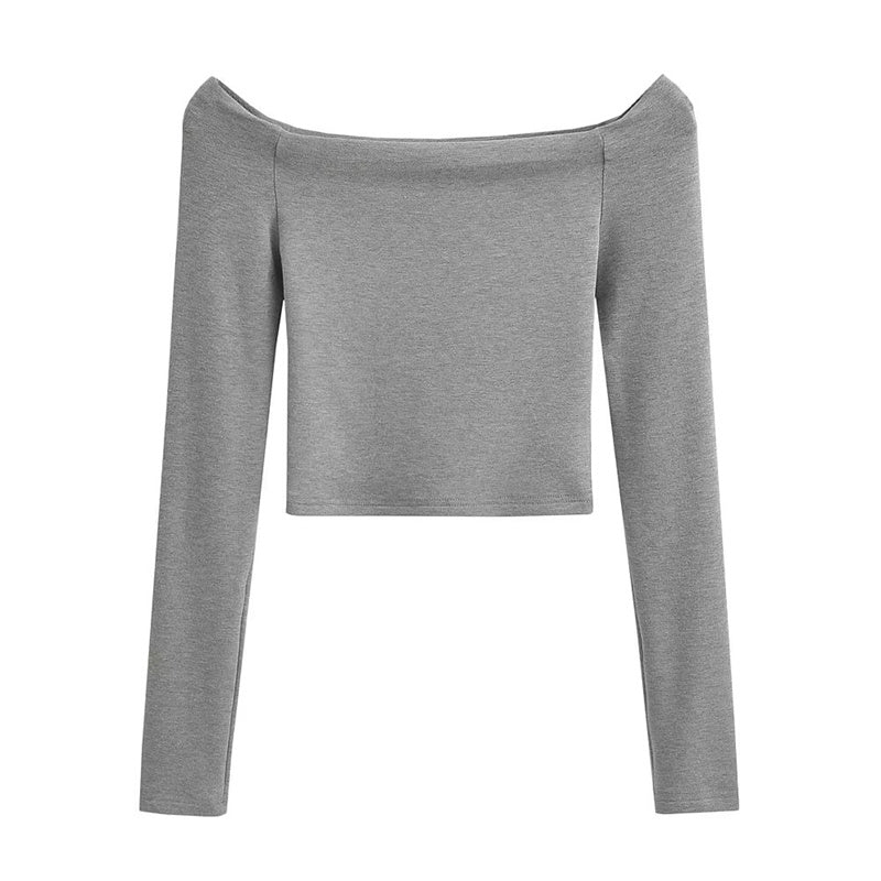 Sweet Sexy Sexy off-the-Shoulder Cashmere Fleece-lined Long Sleeves Pure Desire T-shirt Silm Slimming Inner Pure Color Bottoming Shirt Ins