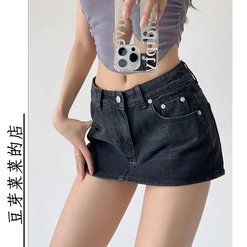 Sexy Low Waist Female Summer Sexy Crop Top Denim Skirt