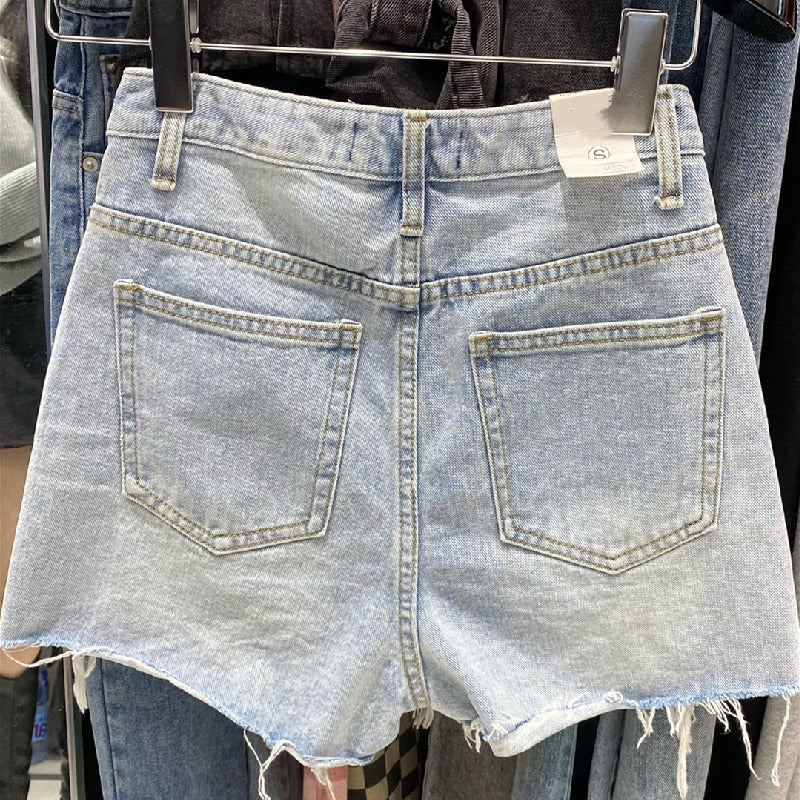 Internet Celebrity Raw Edge Ins Fat Girl A- line Denim Shorts